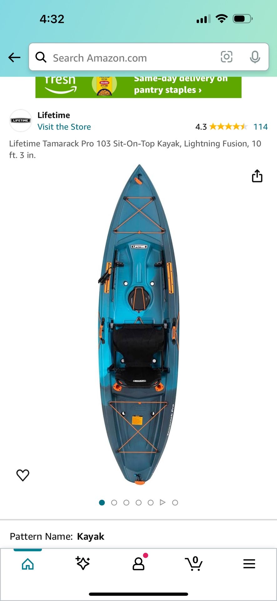 Lifetime Tamarack Pro,103 Kayak — 10Ft 3in