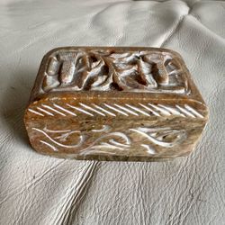 Hand-Carved Stone Trinket Jewelry Box Soapstone Hinged