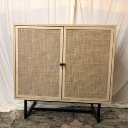Wood And Rattan Storage Cabinet 