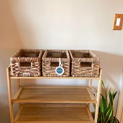 Set of Three Rattan Hyacinth Wicker Square Baskets Organizer Storage Bins