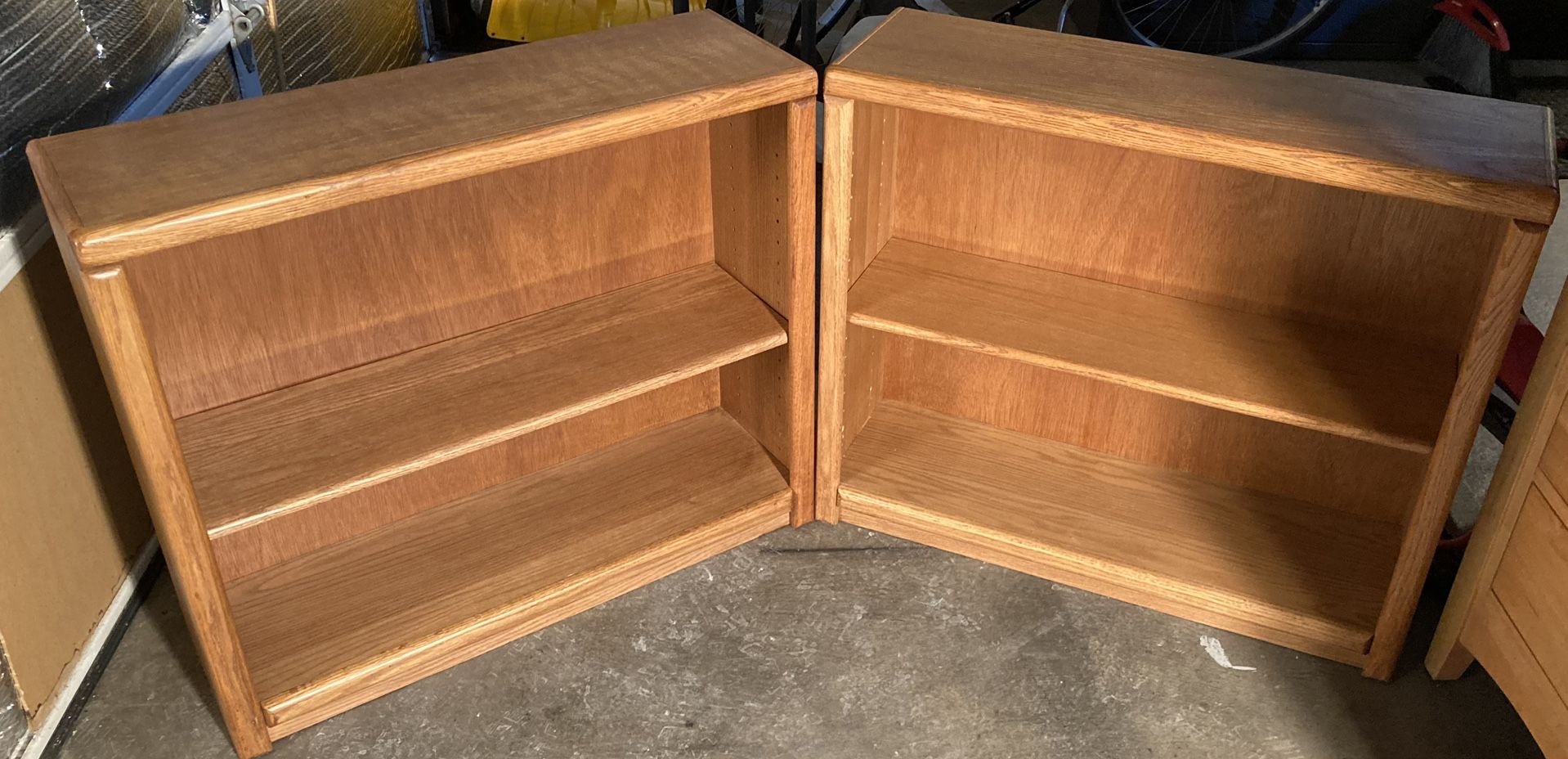 Pair of Oak Bookcases Storage Display Shelving 