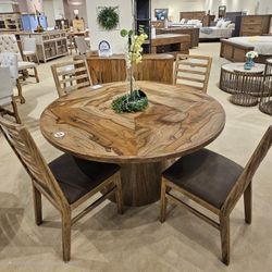 New Solid And Beautiful Natural Wood 5 Pc Dining Collection! 