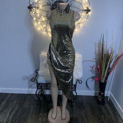 Contrast Sequin Split Thigh Velvet Party Dress