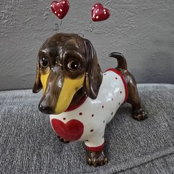 Brand New Blue Sky Ceramics Valentines Heart Dachshund Figurine 8" x 8"