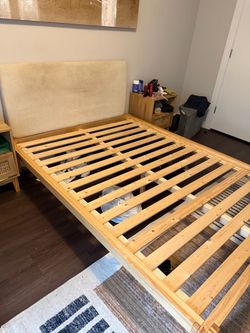 Wood Bed Frame with Upholstered Headboard
