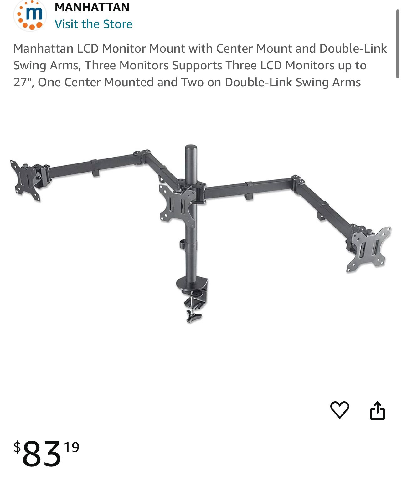 Manhattan LCD Monitor Mount with Center Mount and Double-Link Swing Arms