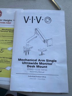 VIVO Heavy Duty Aluminum Ultrawide Tension Arm (STAND-V101E) is a mechanical spring-assist desk mount built to support single screens ranging from 17"