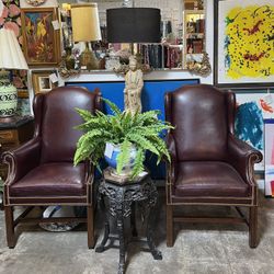 Pair Vintage Leather Studded Chairs