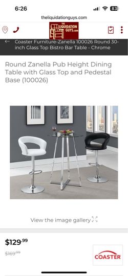Round Zanella Pub Height Dining Table with Glass Top and Pedestal Base (100026)