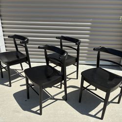 Set Of 4 Black SOLID WOOD Dining chairs - Mid century / Farmhouse Style