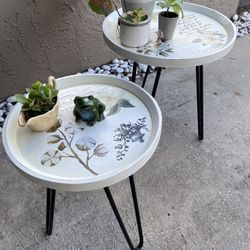 Floral Pair Side Tables Or Plant Stands 