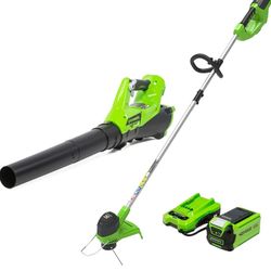 Greenworks 40V Cordless Yard Tool Combo Kit with 2.0Ah Battery & Charger – 12" Auto Feed String Trimmer and 390 CFM Leaf Blower, Lightweight Design
