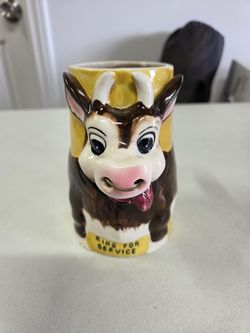 Vintage Ring for Service Bottoms Up Novelty Cow Mug