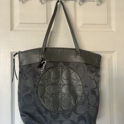 Coach Large Tote Bag | Steel Gray | Jaquard & Pebbled Leather