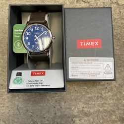 Timex Men's Easy Reader Date Brown/Silver/Blue 38mm Casual Watch