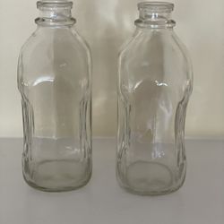 2 Vintage glass milk bottles