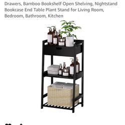 Bathroom Shelves, 3 Tier Ladder Shelf with Drawers, Bamboo Bookshelf Open Shelving 
