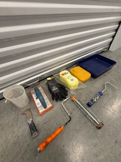 DIY Painting & Grouting Tool Lot - Roller Frames, Tray, Sponges, Gloves & More
