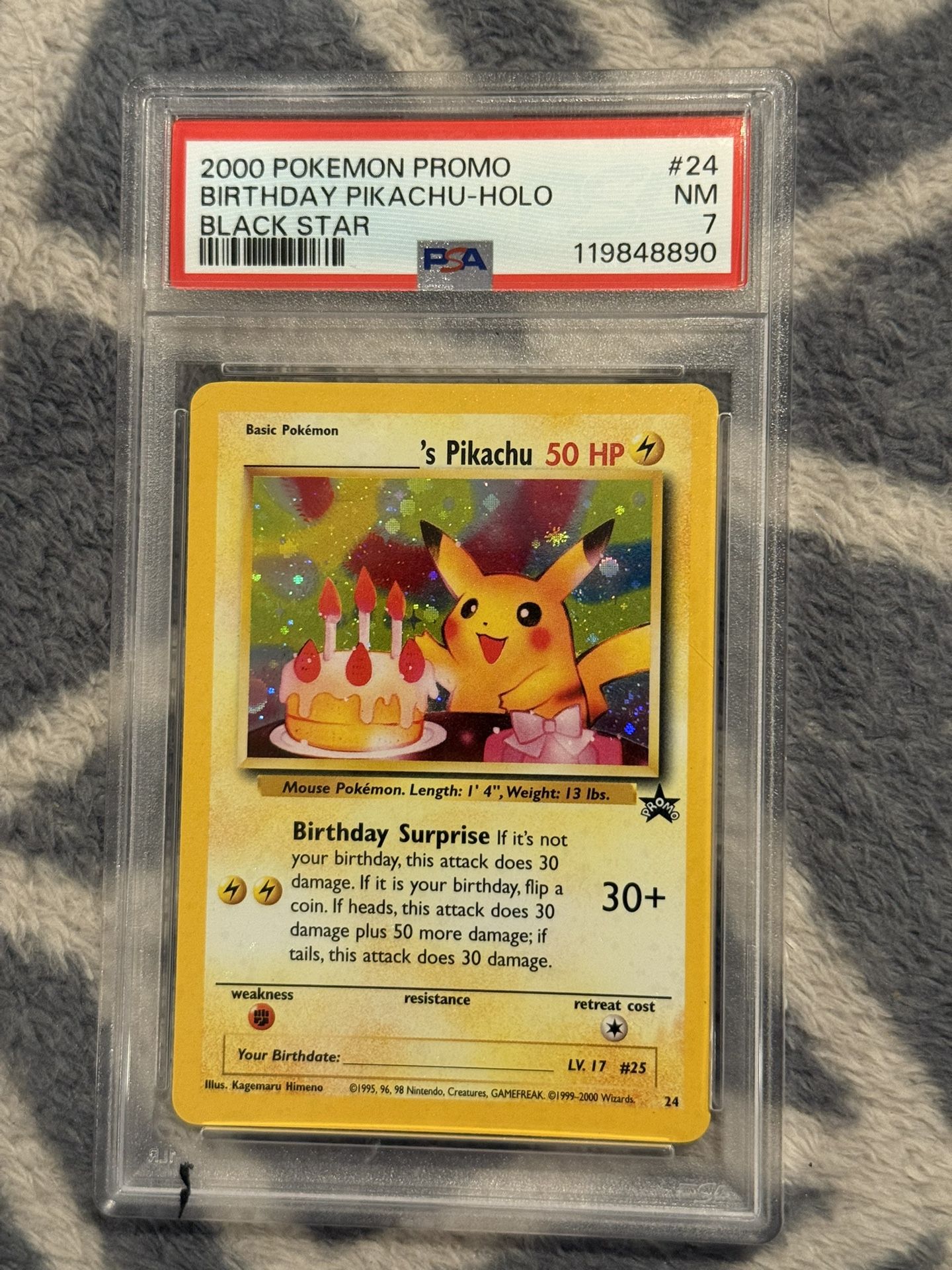 Pokemon Birthday Pikachu Holo Black Star Promo 24 PSA 7 NM