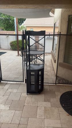 Black metal/ wood liquor cabinet