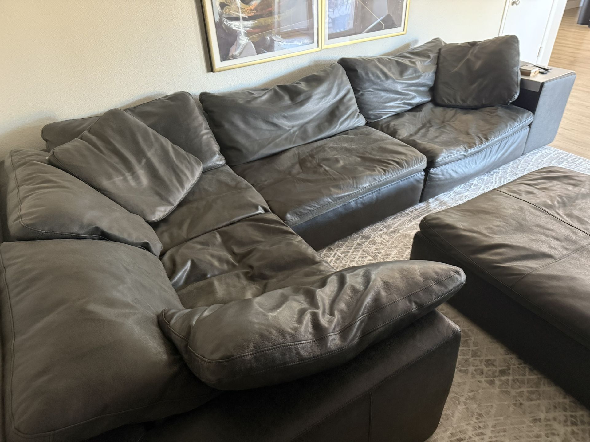 Hidden Cove Grey leather Sectional - Fine Leather.