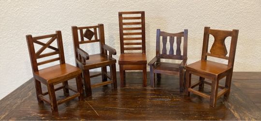 Set of 5 Miniature Wooden Chairs