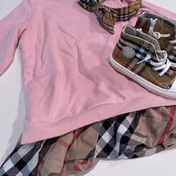 7years Old Girl Outfit Pink Top With Shoes And Headband Matching Vintage Style For Spring 