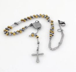 N88- Amazing Necklace Rosary, Cross, Jezus – Gold, Silver Color!