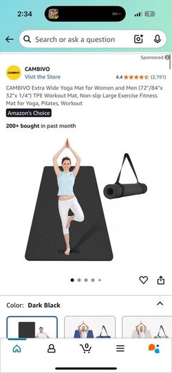 CAMBIVO Extra Wide Non-Slip Yoga Mat – TPE Fitness Mat with Carry Strap (72” x 32”)