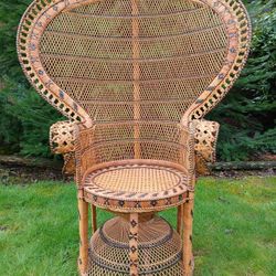 Vintage Emmanuelle Wicker Rattan Peacock Arm Chair