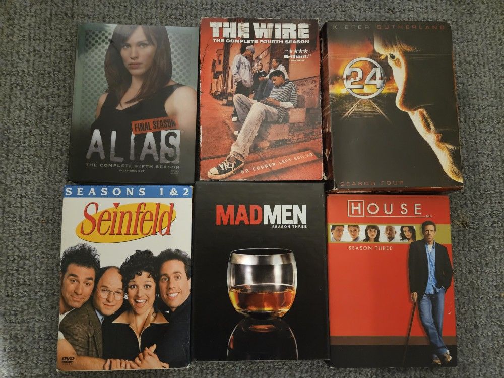 Assorted DVDs: Alias, The Wire, 24, Seinfeld, Mad Men, & House