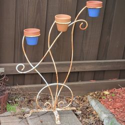 Vintage Iron Plant Stand with Pots