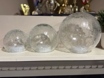 Set of 3 Crackle Glass Sphere Decorative Balls