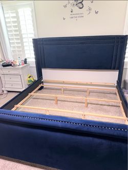 King size Navy Blue Velvet Upholstered Bed Frame