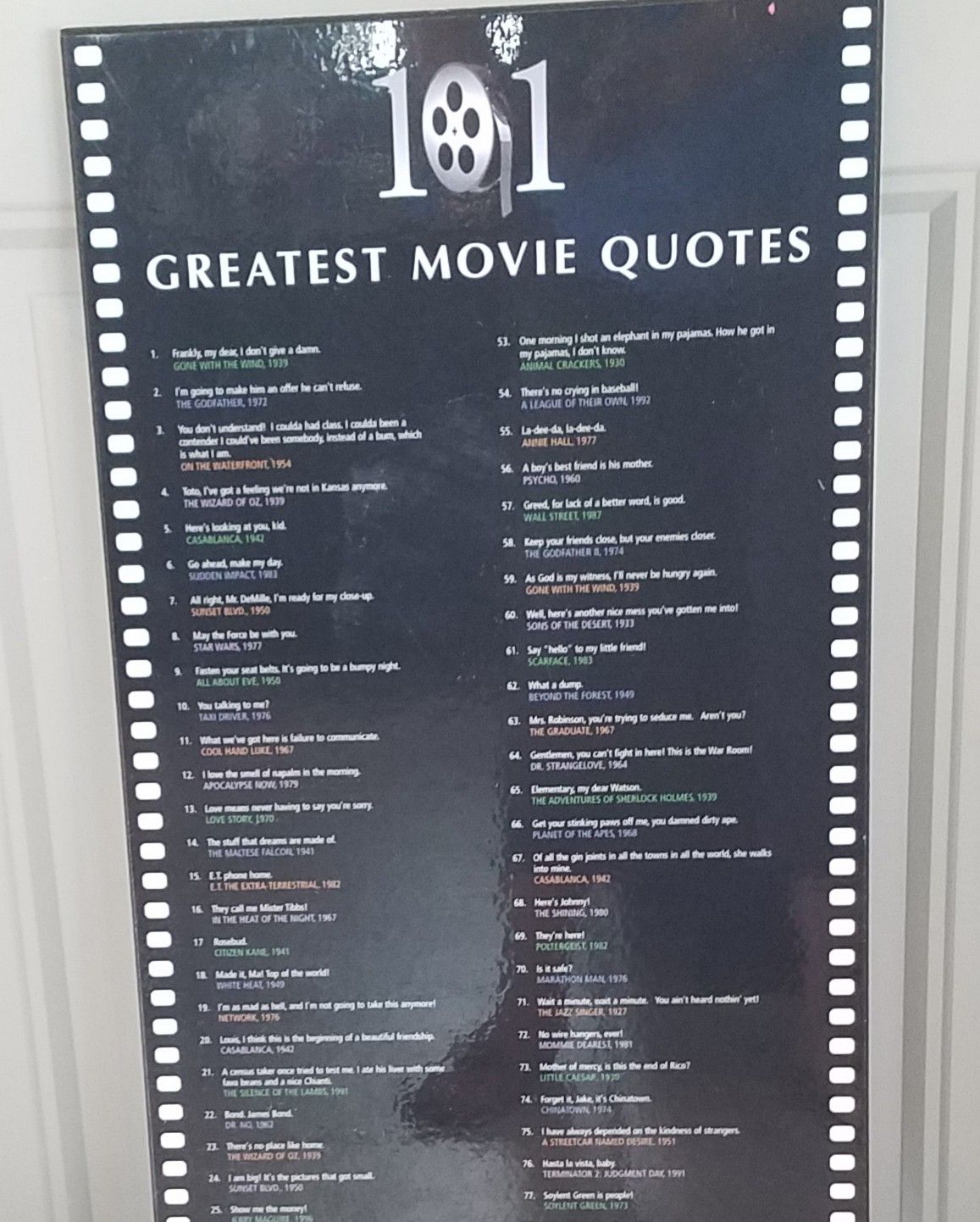 101 GREATEST MOVIE QUOTES POSTER WOOD FRAME & MOVIE REELS DECOR ALL 3  PIECES FOR $30 EXCELLENT CONDITION, WOOD FRAME & REELS for Sale in El Paso,  TX - OfferUp