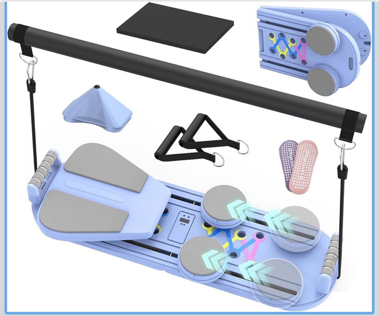 Pilates Board Pilates Reformer Set for Women, 7 in 1 Foldable Pilates Equipment with Timer, Portable Pilates Machine for Home Workout, Fitness, Exerci