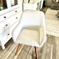 Dinning Chair Desk Chair No Wheels, Mid Century Modern 360 Swivel Accent Chair, Linen Fabric Upholstered Armchairs with Wood Legs, Off White Each