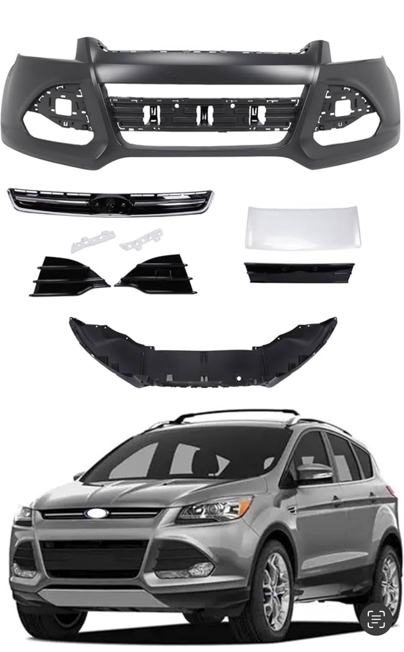 Front Bumper Cover Set Compatible with 2013–2016 Ford Escape