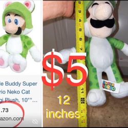 $5 like New Super Mario 12 inches Character plush Neko Cat Luigi like New