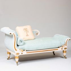 1987 Regency Gilt Metal Mounted white chaise lounge on wheels