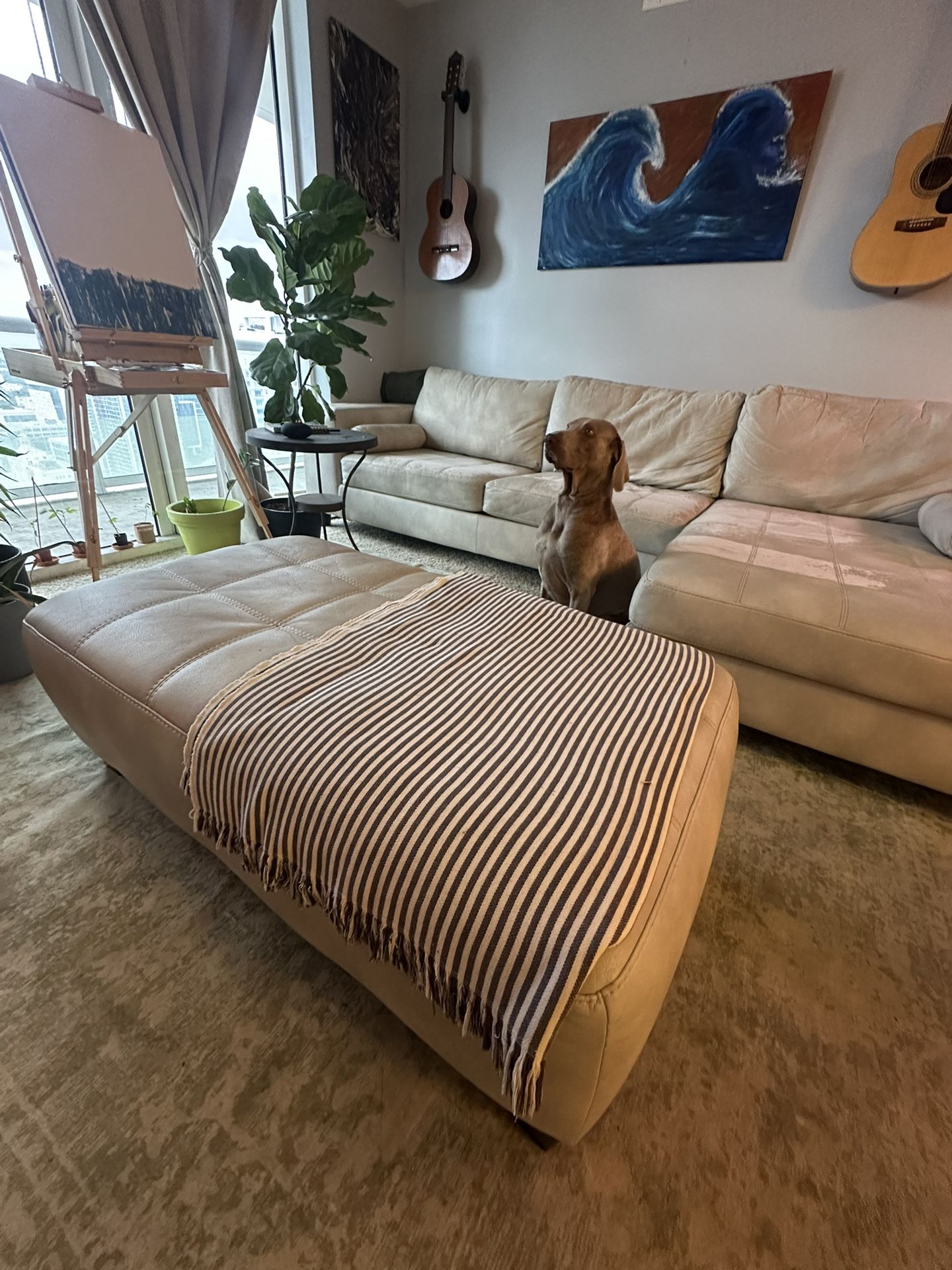 White Sectional Couch + Foot Rest Ottoman