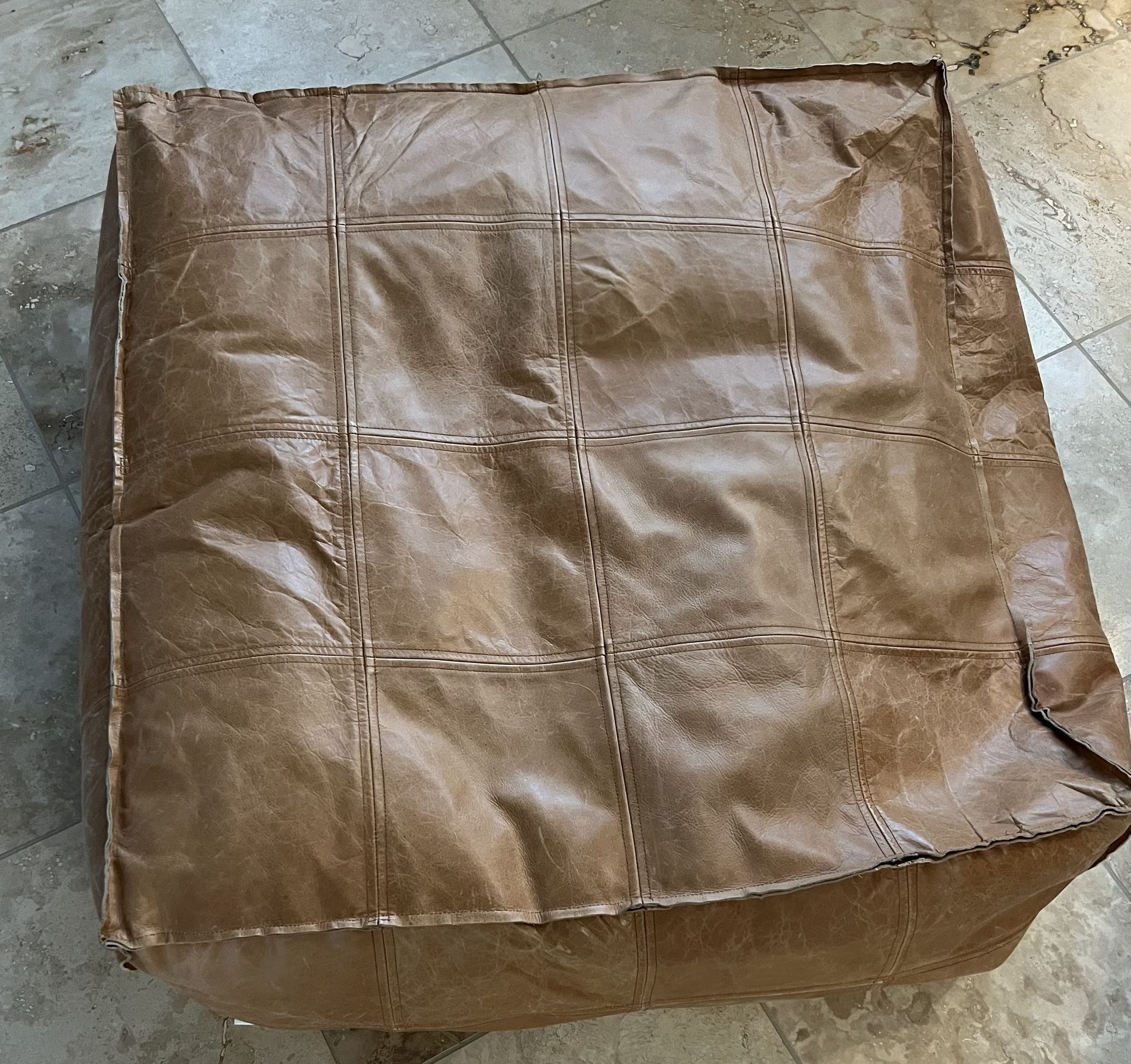 CB2 leather ottoman saddle 14x36