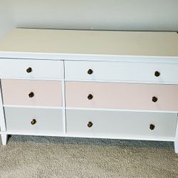 Dresser - Pink/White/Taupe - 6 drawers