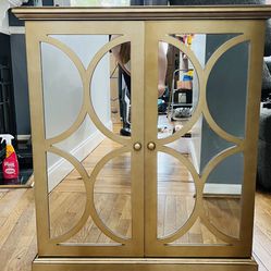 Gold Overlay Mirrored Accent Cabinet