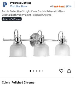 Archie Collection 3-Light Clear Double Prismatic Glass Coastal Bath Vanity Light Polished Chrome