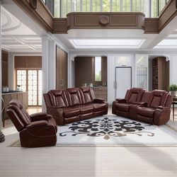 💥FREE DELIVERY💥Brand New POWER, LED, USB 3PC Reclining Sofa Loveseat Chair Set