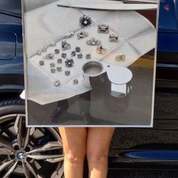 NEW LARGE DIAMOND PICTURE GLASS STAINLESS FRAMED COLLECTOR JEWELRY JEWELERS STORE HOME