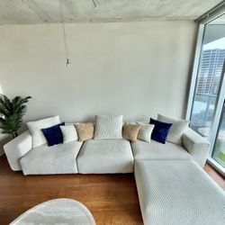 Corduroy Modular Sectional Couch with Chaise Ottoman