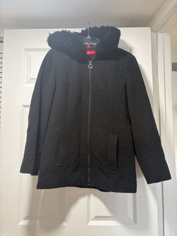 Black Anne Klein coat with hoodie
