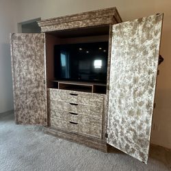 Wood Entertainment Stand And TV